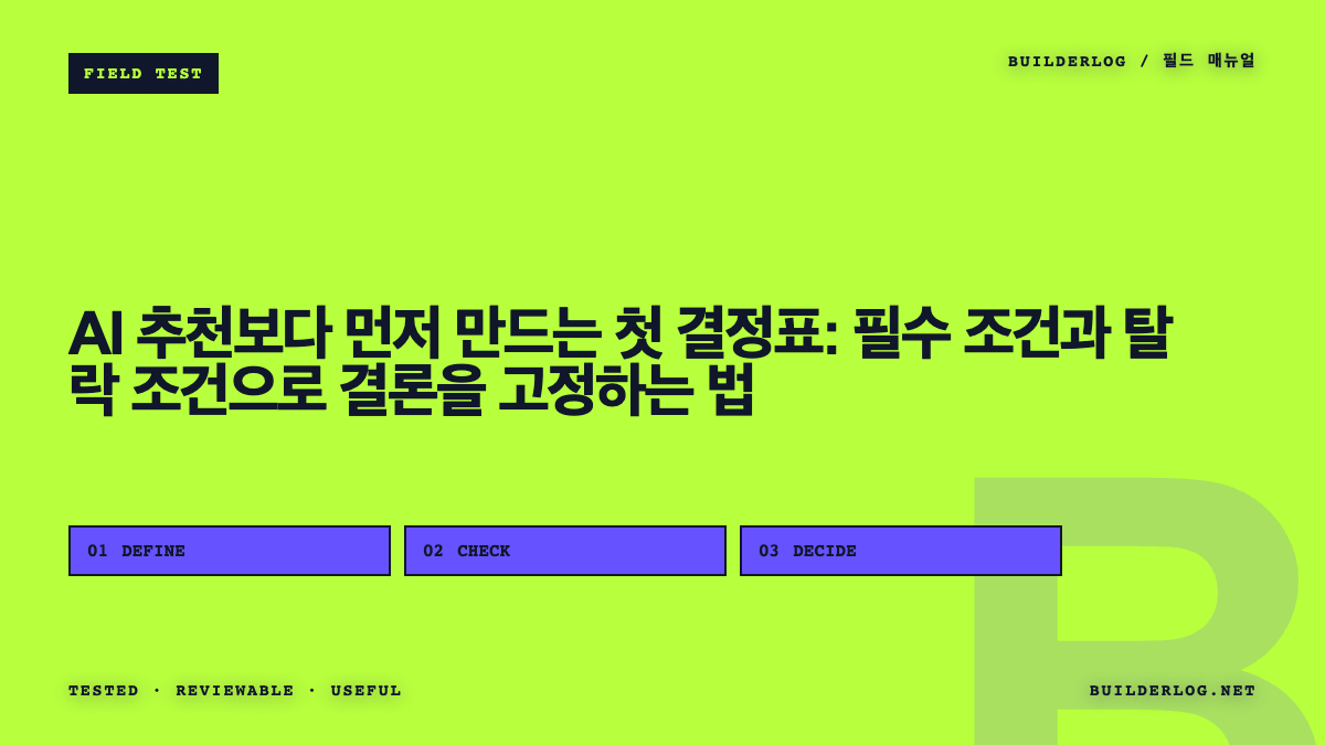 AI 추천보다 먼저 만드는 첫 결정표: 필수 조건과 탈락 조건으로 결론을 고정하는 법
