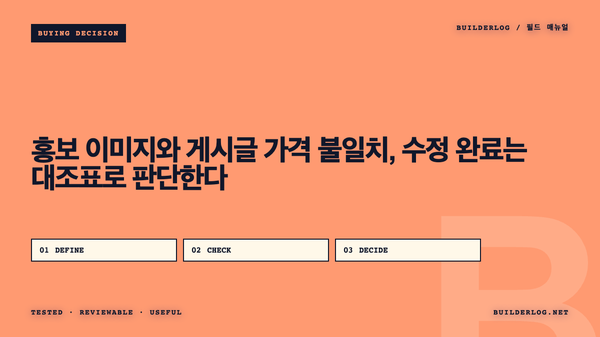 홍보 이미지와 게시글 가격 불일치, 수정 완료는 대조표로 판단한다