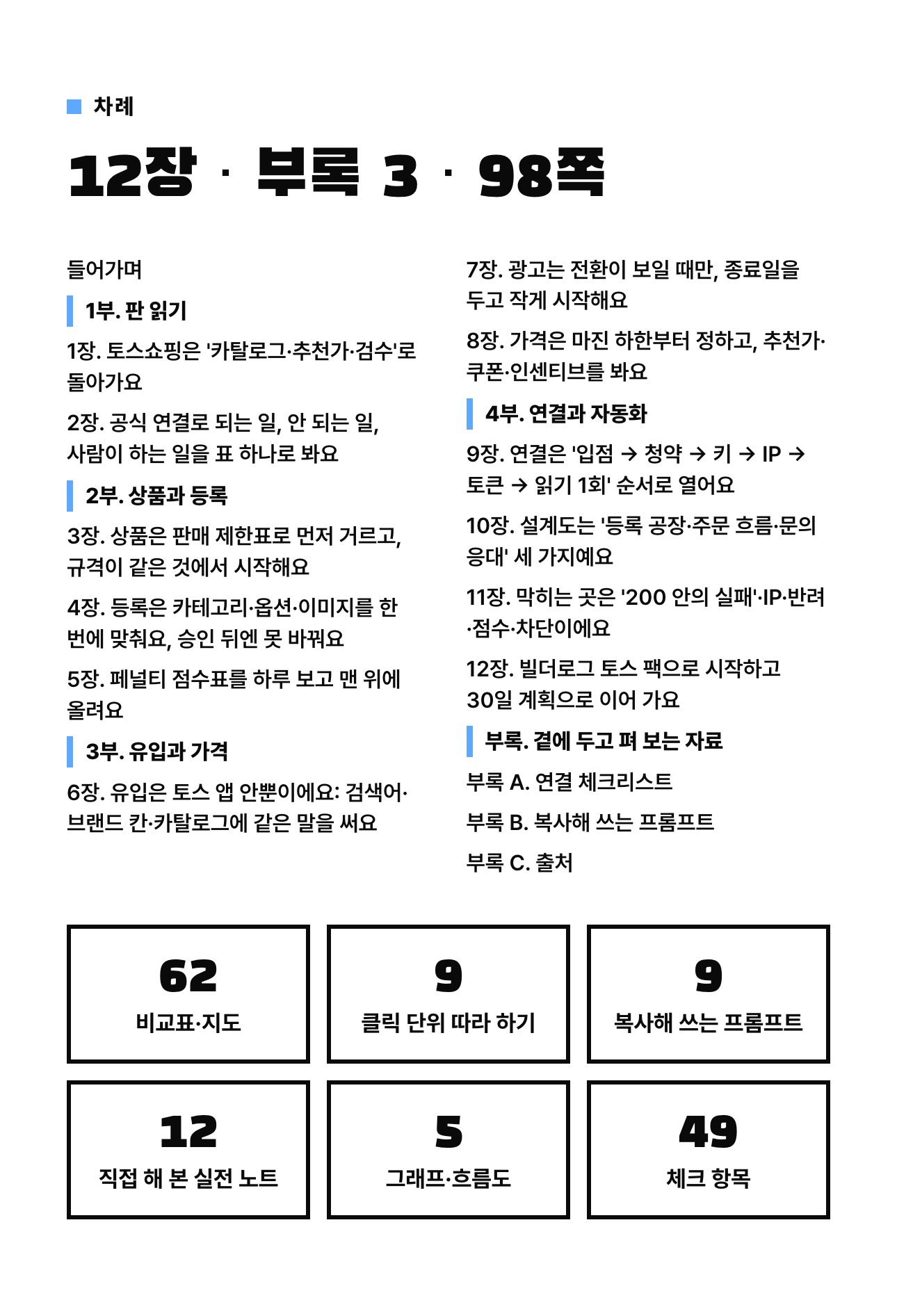 토스쇼핑 자동화 심화편 상세 6: 차례와 구성 숫자